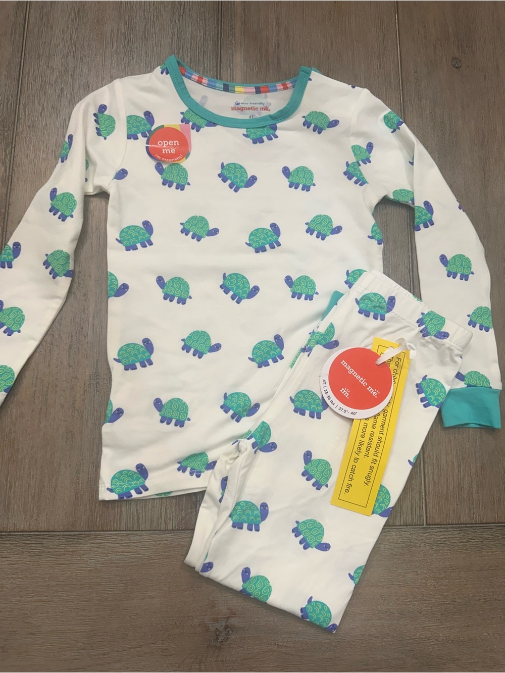 Magnetic Me Teal and White Turtle Kids Pajama Set | Size 4T